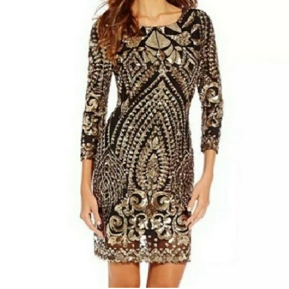 Gianni Bini gold black sequin dress